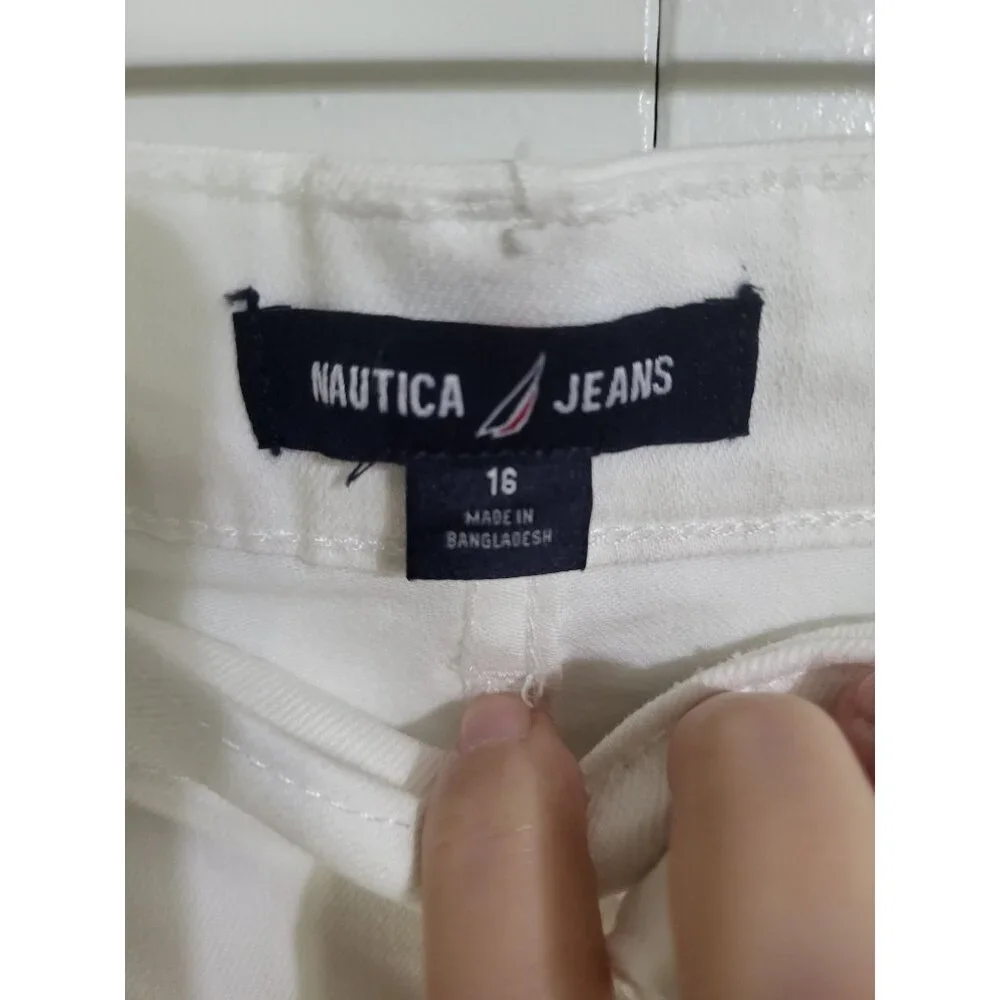 Nautica Women's SZ 16 High Rise White Denim Jeans Cropped Ankle - Picture 3 of 9